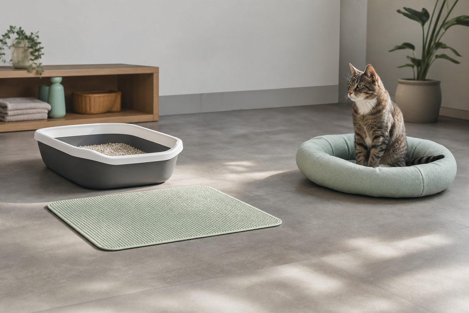 Pet-care formulation setting with litter, washable surfaces and pet bedding